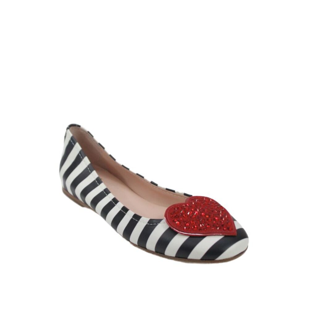 Kate Spade New York Womens Striped Geometric Heart Flats Black White Size 7